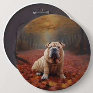 Badge Rond 15,2 Cm Shar Pei dans l'automne Feuilles automne Inspire