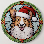 Badge Rond 15,2 Cm Sheltie Vitrail de Noël (Devant)