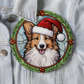 Badge Rond 15,2 Cm Sheltie Vitrail de Noël (En situation)