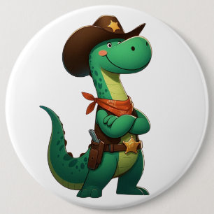 Badge Rond 15,2 Cm Shérif de dinosaure mignon/cowboy