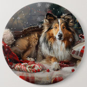 Badge Rond 15,2 Cm Shetland Sheepdog Festif de Noël (Devant)