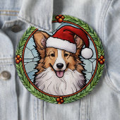 Badge Rond 15,2 Cm Shetland Sheepdog Vitrail Noël (En situation)