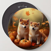 Badge Rond 15,2 Cm Shiba Inu Chiot Automne Citrouille de plaisir (Devant & derrière)