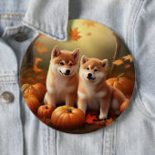 Badge Rond 15,2 Cm Shiba Inu Chiot Automne Citrouille de plaisir (En situation)