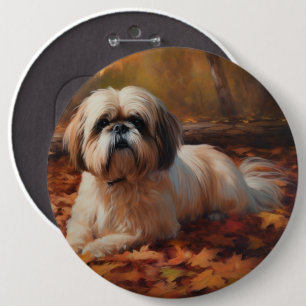 Badge Rond 15,2 Cm Shih Tzu à l'automne Feuilles automne Inspire