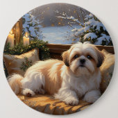 Badge Rond 15,2 Cm Shih Tzu avec les lumières de Noël (Devant)