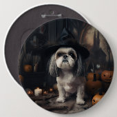 Badge Rond 15,2 Cm Shih Tzu Citrouilles Halloween effrayant (Devant & derrière)