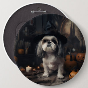 Badge Rond 15,2 Cm Shih Tzu Citrouilles Halloween effrayant