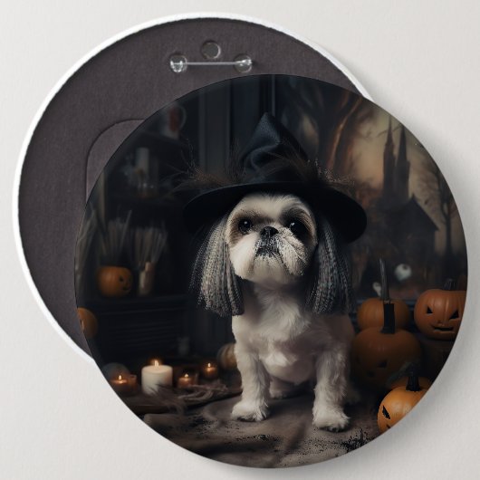 Badge Rond 15,2 Cm Shih Tzu Citrouilles Halloween effrayant (Devant & derrière)