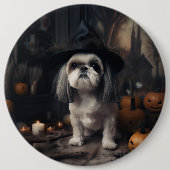 Badge Rond 15,2 Cm Shih Tzu Citrouilles Halloween effrayant (Devant)