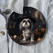 Badge Rond 15,2 Cm Shih Tzu Citrouilles Halloween effrayant (En situation)