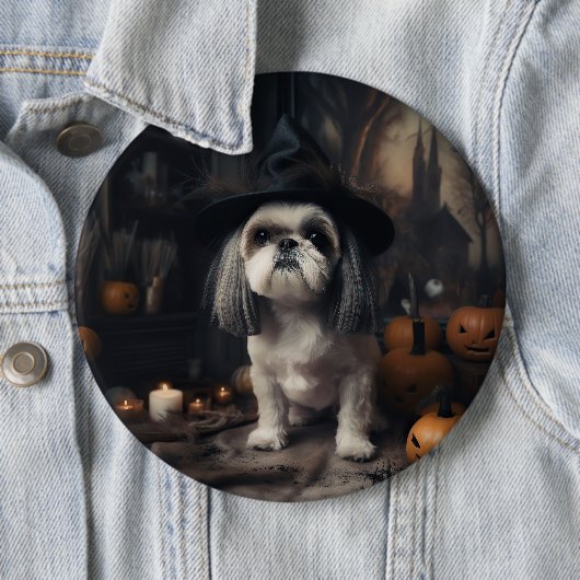 Badge Rond 15,2 Cm Shih Tzu Citrouilles Halloween effrayant (En situation)