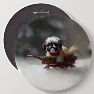 Badge Rond 15,2 Cm Shih Tzu hiver neige de Noël
