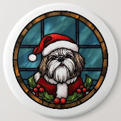 Badge Rond 15,2 Cm Shih Tzu Vitrail Noël (Devant)