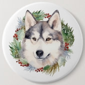 Badge Rond 15,2 Cm Sibérie Husky Christmas Wreath Festive Pup (Devant)