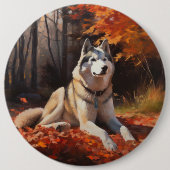 Badge Rond 15,2 Cm Sibérie Husky en automne Feuilles automne Inspire  (Devant)