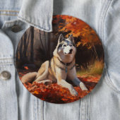 Badge Rond 15,2 Cm Sibérie Husky en automne Feuilles automne Inspire  (En situation)
