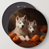 Badge Rond 15,2 Cm Sibérie Husky Puppy Citrouille d'automne (Devant & derrière)