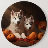 Badge Rond 15,2 Cm Sibérie Husky Puppy Citrouille d'automne (Devant)