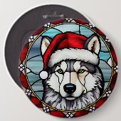 Badge Rond 15,2 Cm Sibérien Husky Vitrail Noël (Devant & derrière)