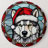 Badge Rond 15,2 Cm Sibérien Husky Vitrail Noël (Devant)