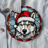 Badge Rond 15,2 Cm Sibérien Husky Vitrail Noël (En situation)