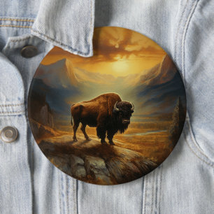 Badge Rond 15,2 Cm Silhouette du coucher de soleil de bison de buffle