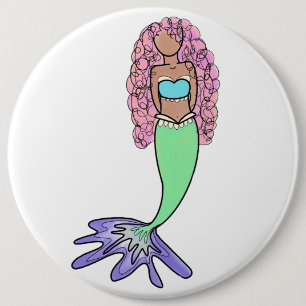 Badge Rond 15,2 Cm sirène arc-en-ciel rose bleu violet vert noir bouc