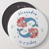 Badge Rond 15,2 Cm Sirènes personnalisées Bouton d'âge d'anniversaire (Devant & derrière)