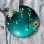 Badge Rond 15,2 Cm Skeleton Keys on Green Background (En situation)