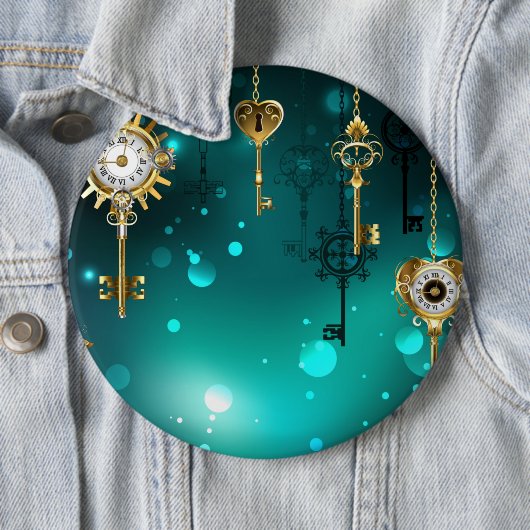 Badge Rond 15,2 Cm Skeleton Keys on Green Background (En situation)