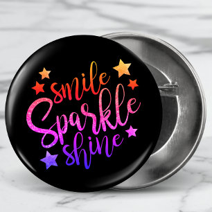 Badge Rond 15,2 Cm Smile Sparkle Shine Black Citation multicolore