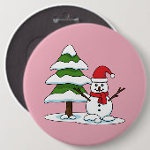 Badge Rond 15,2 Cm Snowman avec Snowman Pine Tree (Devant & derrière)