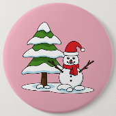 Badge Rond 15,2 Cm Snowman avec Snowman Pine Tree (Devant)