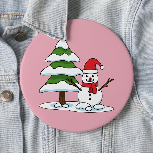 Badge Rond 15,2 Cm Snowman avec Snowman Pine Tree (En situation)