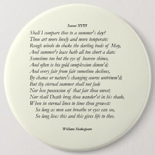 Badge Rond 15,2 Cm Sonnet # 18 par William Shakespeare
