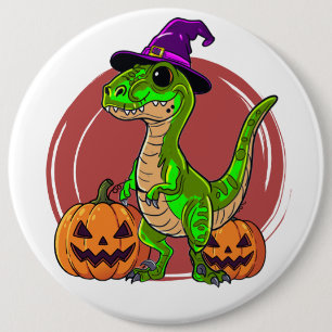 Badge Rond 15,2 Cm Sorcière d'Halloween Dinosaure