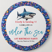 Badge Rond 15,2 Cm Sous la mer 1er fête d'anniversaire (Devant)