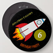 Badge Rond 15,2 Cm Space Rocket to the Moon Children's Birthday (Devant & derrière)