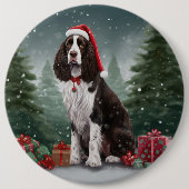 Badge Rond 15,2 Cm Springer Spaniel Chien dans la neige Noël (Devant)