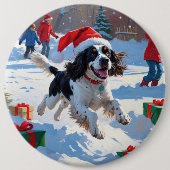 Badge Rond 15,2 Cm Springer Spaniel coule la neige avec le Casquette  (Devant)