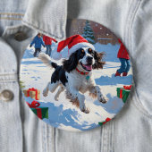 Badge Rond 15,2 Cm Springer Spaniel coule la neige avec le Casquette  (En situation)