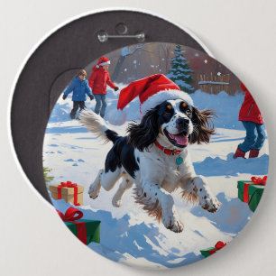 Badge Rond 15,2 Cm Springer Spaniel courant dans la neige avec un cha