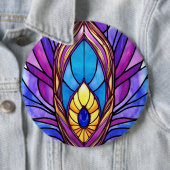 Badge Rond 15,2 Cm Style Art Nouveau Vitrage Peacock Plumes (En situation)