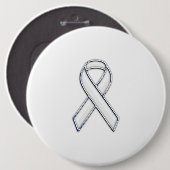 Badge Rond 15,2 Cm Style Chrome White Ribbon Sensibilisation (Devant & derrière)