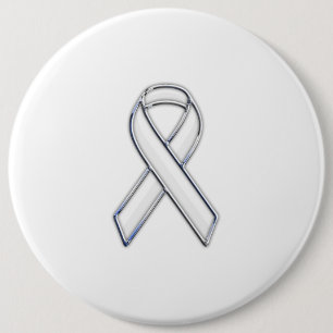 Badge Rond 15,2 Cm Style Chrome White Ribbon Sensibilisation