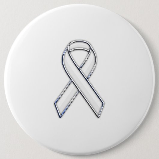 Badge Rond 15,2 Cm Style Chrome White Ribbon Sensibilisation (Devant)