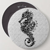 Badge Rond 15,2 Cm Style Seahorse-Blanc-Noir-Tatouage (Devant & derrière)