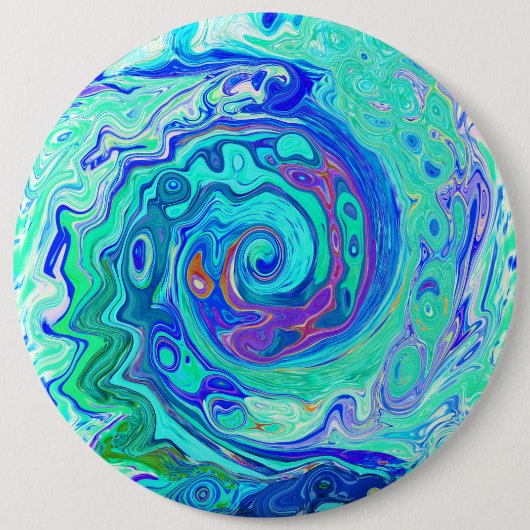 Badge Rond 15,2 Cm Super Abstrait Ocean Blue et Green Liquid Swirl (Devant)