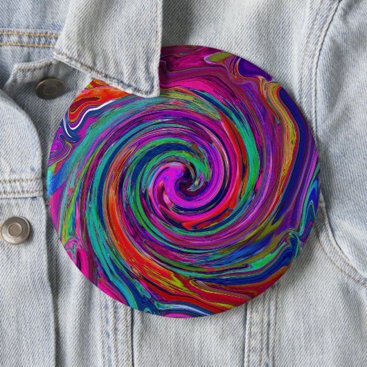 Badge Rond 15,2 Cm Super Abstrait Retro Magenta Dark Rainbow Swirl (En situation)